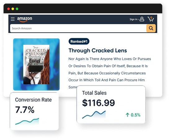 Amazon book listing with conversion rate and sales information