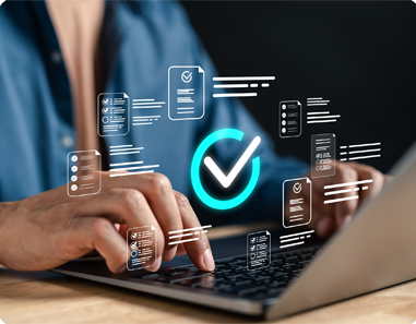 Brand content and product checklist being prepared on a laptop