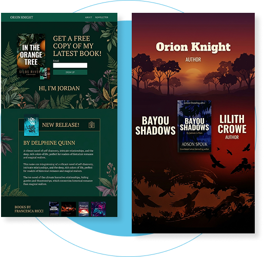 Author website and book landing page examples