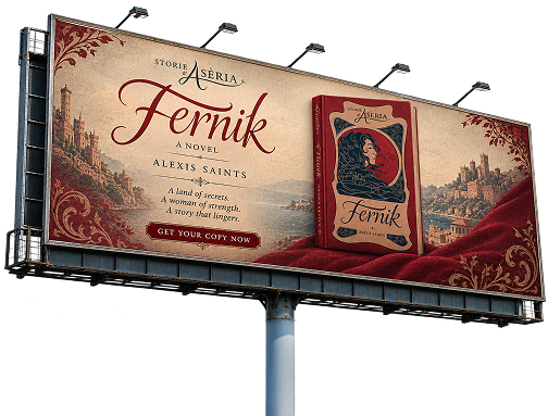 A book advertisement displayed on a roadside billboard