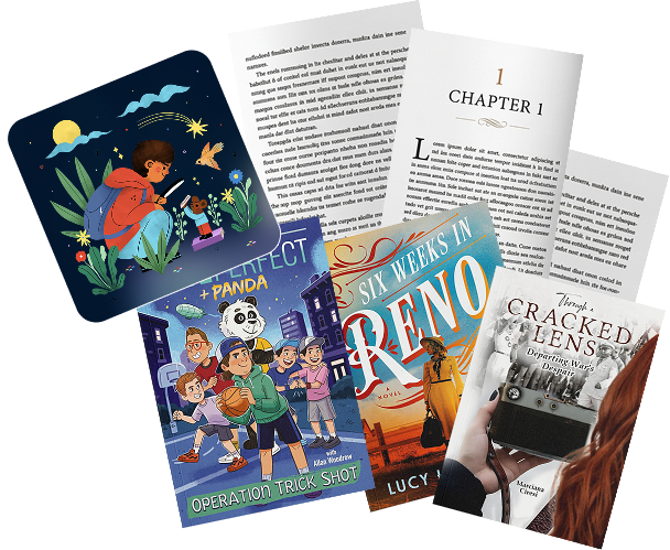 A collection of illustrated, nonfiction, and fiction book designs