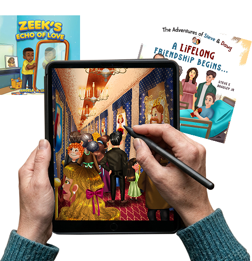 An illustrator creating picture book artwork on a tablet