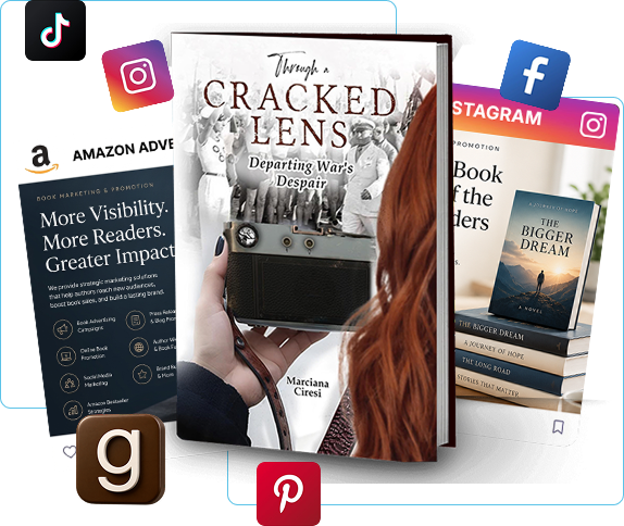 A published book presented with book marketing and social media imagery