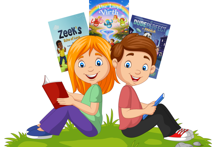 Two young readers with colorful children's books