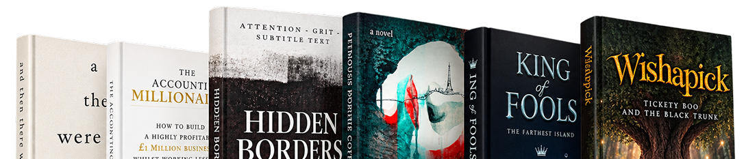A collection of finished book covers