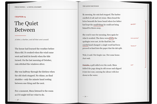 An open manuscript with editorial notes